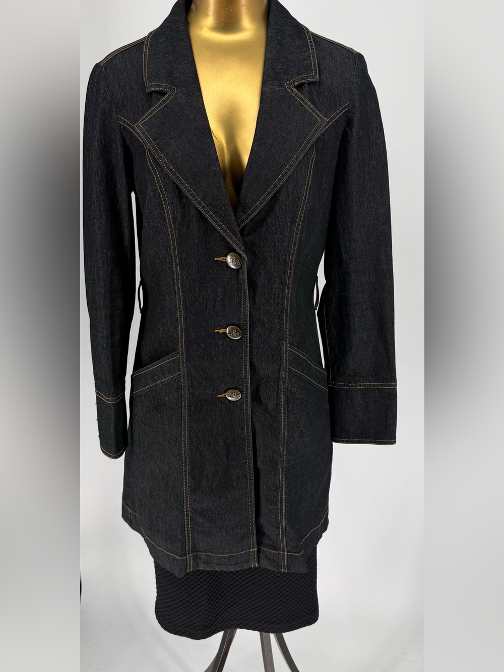 Bisou Bisou Michele Bohbot  Black Denim Long Blazer coat or Dress
Stretch Size S